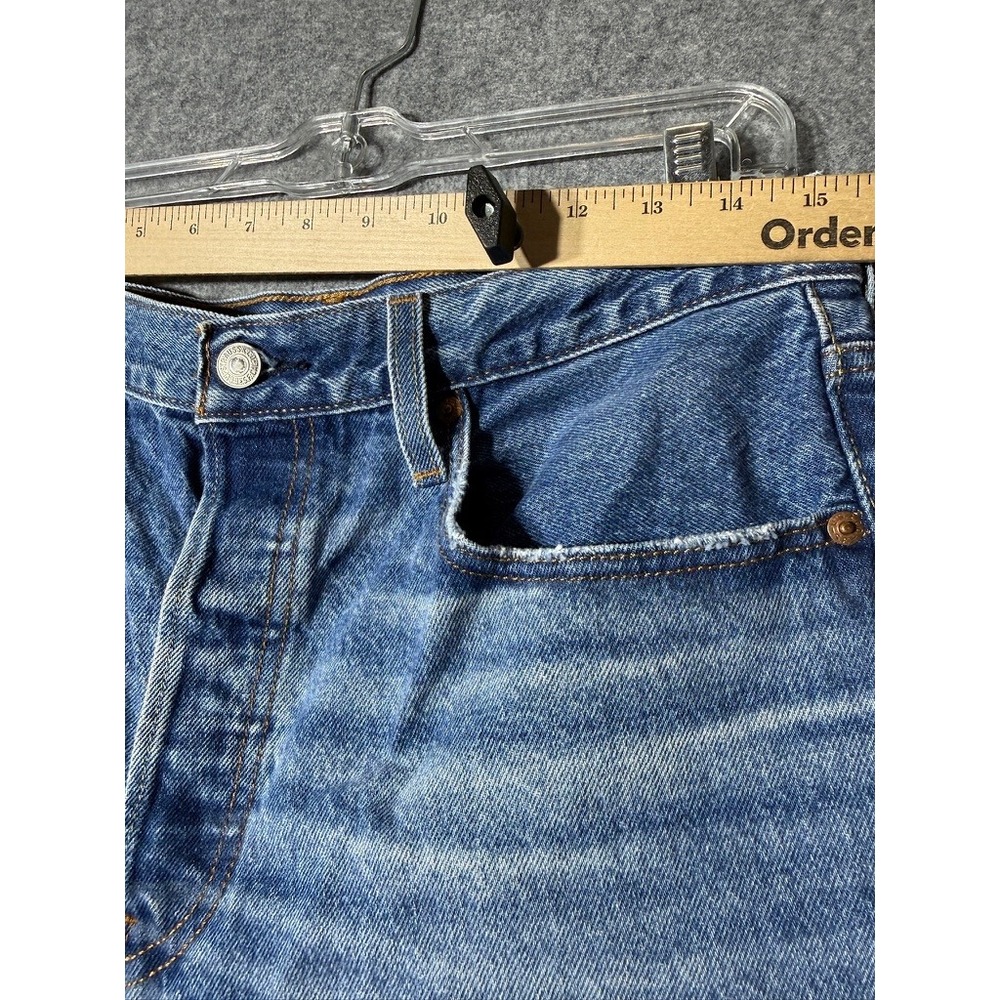 Levi's Blue Denim High-Rise Frayed Jean Shorts - Picture 3 of 8